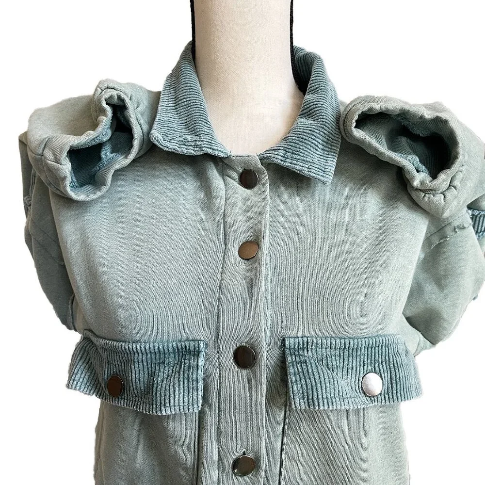 POL Teal French Terry Knit Boho Jacket Corduroy SMALL - Picture 6 of 12